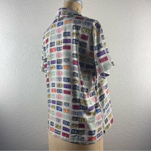 Vintage l 90s L Liz Claiborne Novelty USA State License Plates Loop Collar Shirt - Picture 7 of 14
